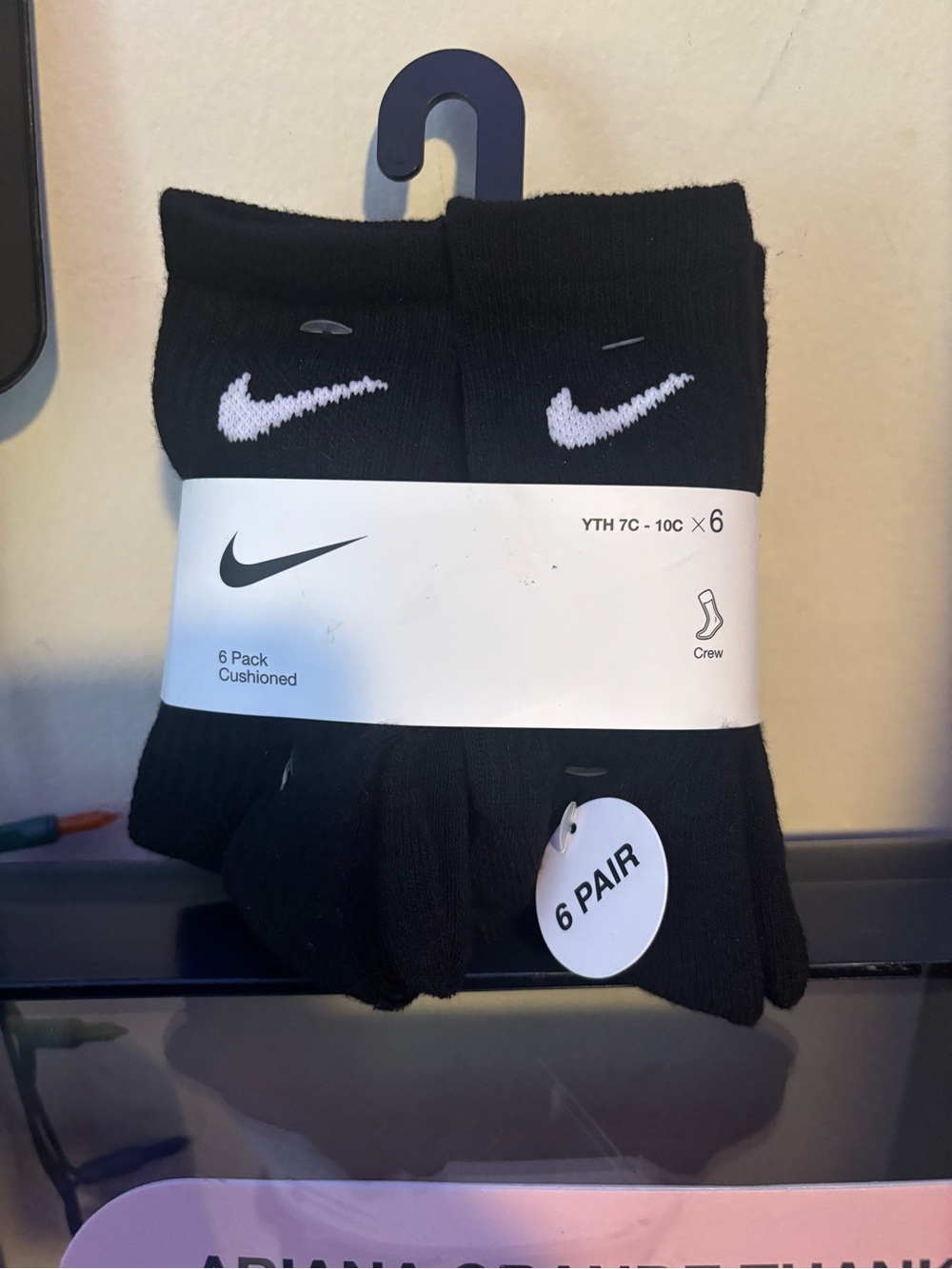 Nike Black Crew Socks with White Swoosh - 6 Pair Pack